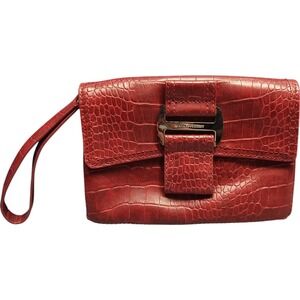 Dana Buchman Faux Croc Skin‎ Wristlet Womens Red Polyester Lining Buckle Detail